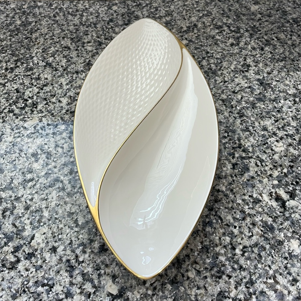 Lenox gold trim 2 sided Leaf Serving Platter